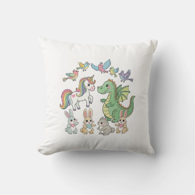 Fantasy Unicorn & Dragon Kids Pillow (Front)
