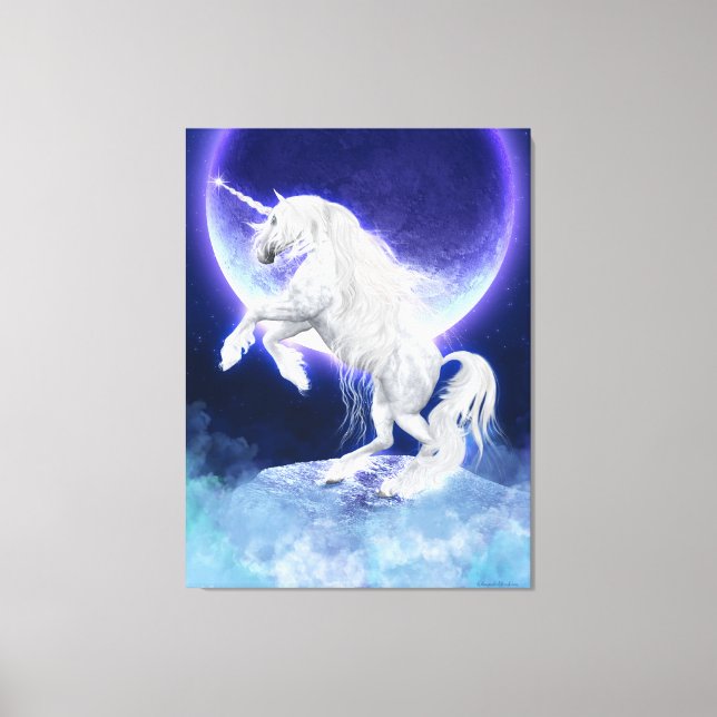 Fantasy Unicorn Stallion Purple Moon Canvas Print (Front)