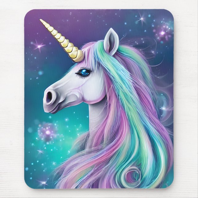 Fantasy Unicorn with Blue and Pink Hair  Mouse Mat (Front)