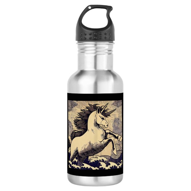 Fantasy Unicorn - Woodcut 1 532 Ml Water Bottle (Front)