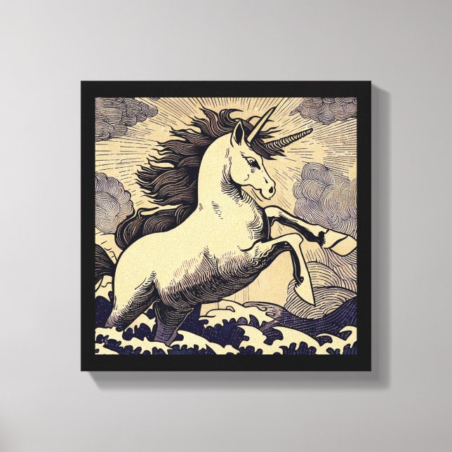 Fantasy Unicorn - Woodcut 1 Canvas Print (Front)