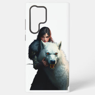 Fantasy Warrior and Red-Eyed Direwolf Embrace Samsung Galaxy Case