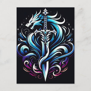 Fantasy Warrior Mystic Dragon Sword Flame Announcement Postcard