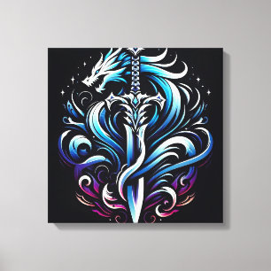 Fantasy Warrior Mystic Dragon Sword Flame Canvas Print