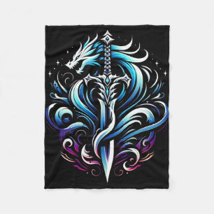 Fantasy Warrior Mystic Dragon Sword Flame Fleece Blanket