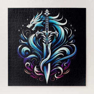 Fantasy Warrior Mystic Dragon Sword Flame Jigsaw Puzzle