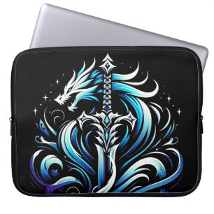 Fantasy Warrior Mystic Dragon Sword Flame Laptop Sleeve
