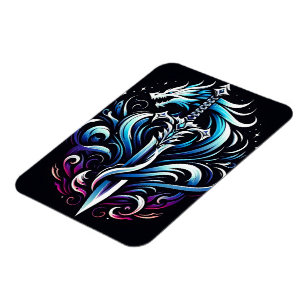 Fantasy Warrior Mystic Dragon Sword Flame Magnet