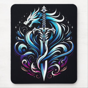 Fantasy Warrior Mystic Dragon Sword Flame Mouse Mat