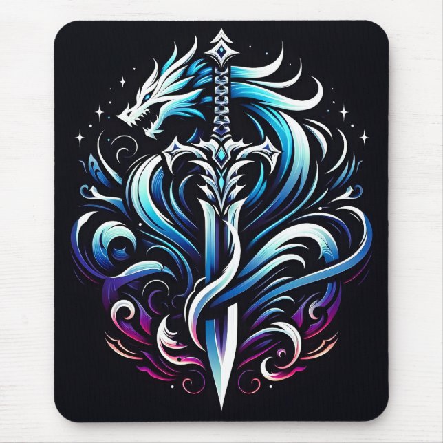 Fantasy Warrior Mystic Dragon Sword Flame Mouse Mat (Front)