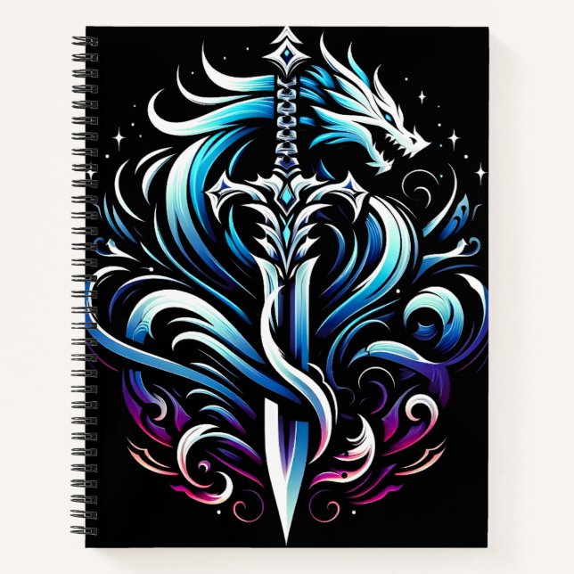 Fantasy Warrior Mystic Dragon Sword Flame Notebook (Front)