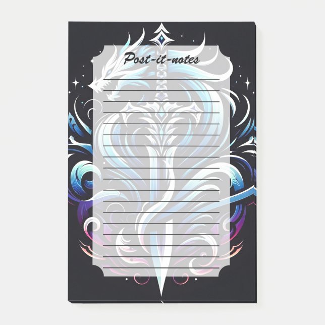Fantasy Warrior Mystic Dragon Sword Flame Post-it Notes (Front)