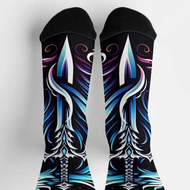 Fantasy Warrior Mystic Dragon Sword Flame Socks (Top)
