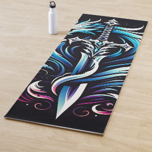 Fantasy Warrior Mystic Dragon Sword Flame Yoga Mat