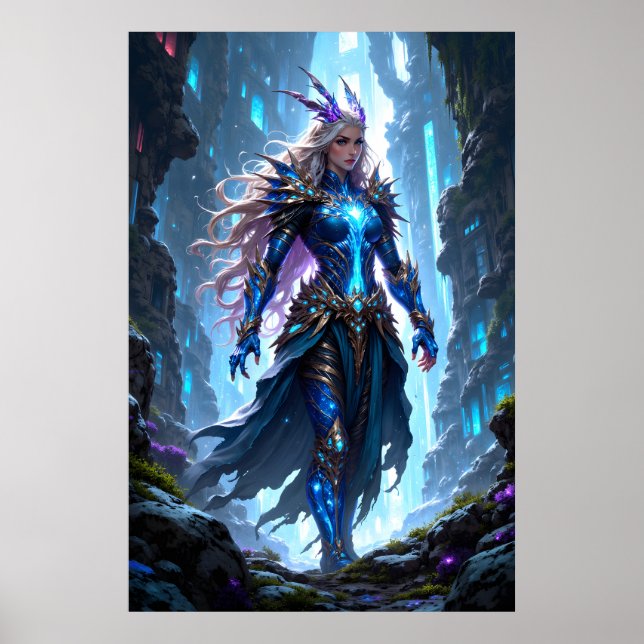 Fantasy warrior queen walking through a mystical poster (Front)