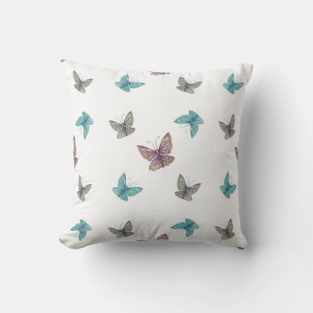 Fantasy Watercolor Butterflies Cushion (Front)