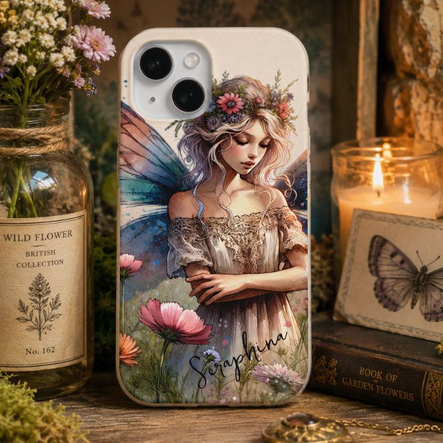 Fantasy Watercolor Fairy with Personalised Name iPhone 15 Case (Creator Uploaded)