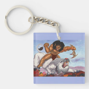 Fantasy Watercolor Illustration Beast riding Tiger Key Ring