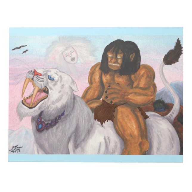 Fantasy Watercolor Illustration Beast riding Tiger Notepad (Front)