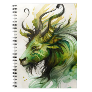 Fantasy Watercolor Qilin Kirin in Green and Gold Notebook