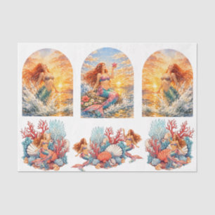 Fantasy Watercolor Sunset Mermaids Decoupage Tissue Paper