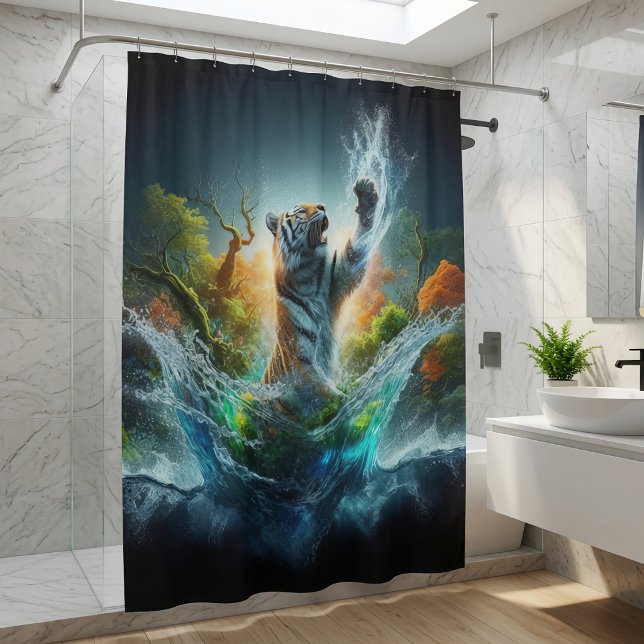 Fantasy Watercolor Tiger Shower Curtain (Creator Uploaded)