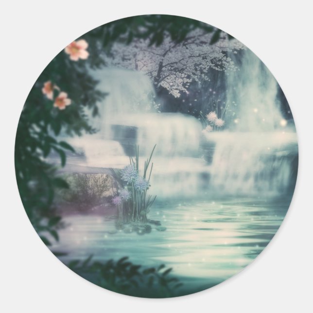 Fantasy Waterfall Cascade Classic Round Sticker (Front)