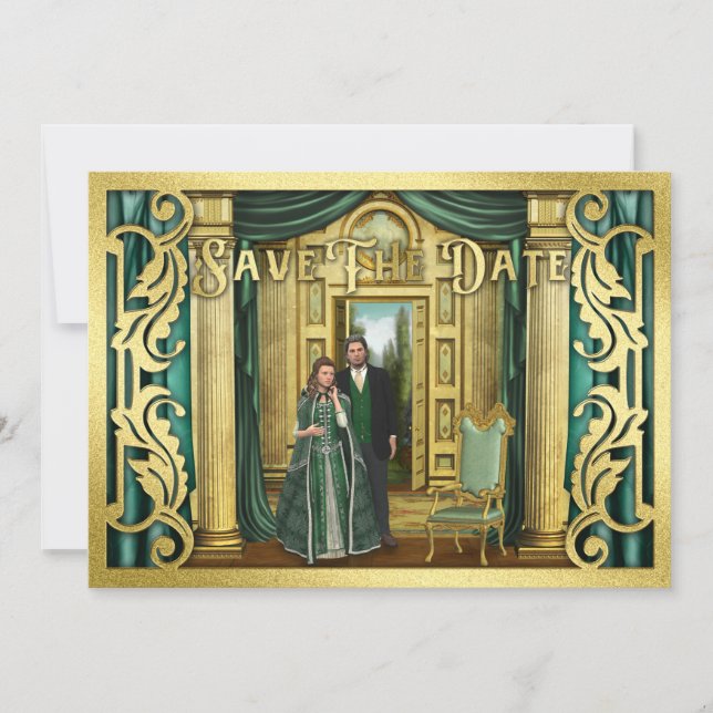 Fantasy Wedding Gold Glitter Mediaeval Photo Frame Save The Date (Front)