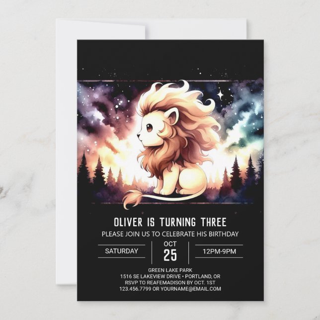 Fantasy Whimsy Lion Birthday Invitation (Front)