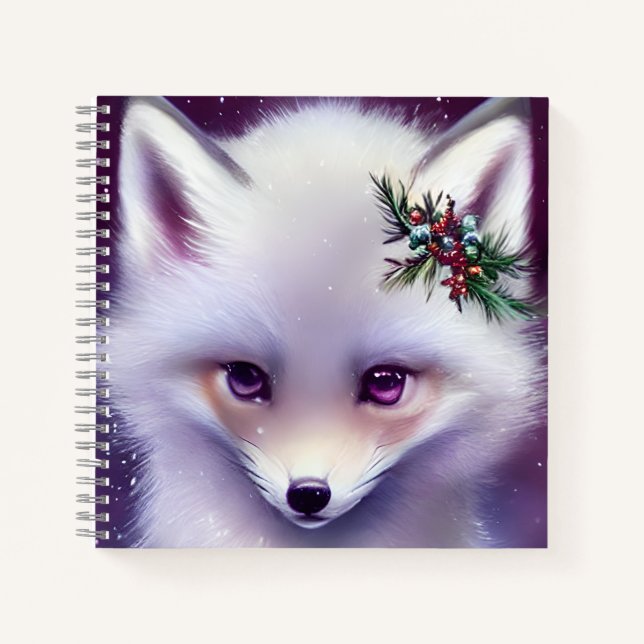 Fantasy White Baby Fox with Lavender Eyes Notebook (Front)