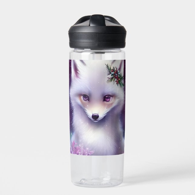 Fantasy White Baby Fox with Lavender Eyes Water Bottle (Front)