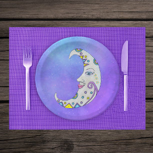 Fantasy White Crescent Moon Fancy Abstract Marking Paper Plate