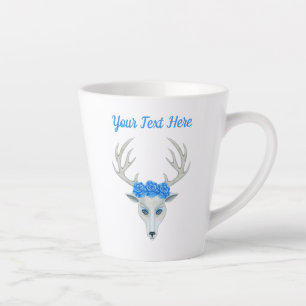 Fantasy White Deer Head Antlers Pretty Blue Roses  Latte Mug