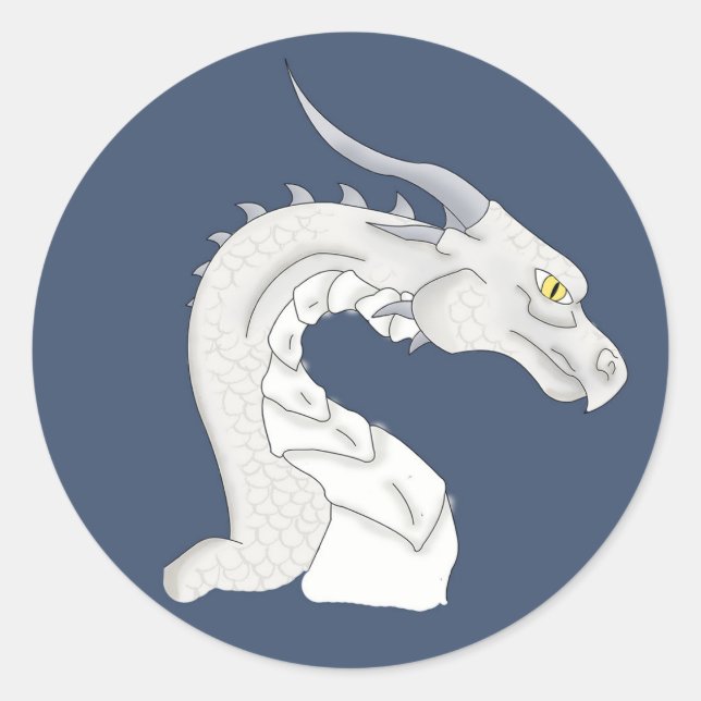Fantasy White Dragon Classic Round Sticker (Front)