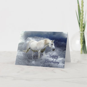 Fantasy White Horse & Ocean Surf Birthday Card