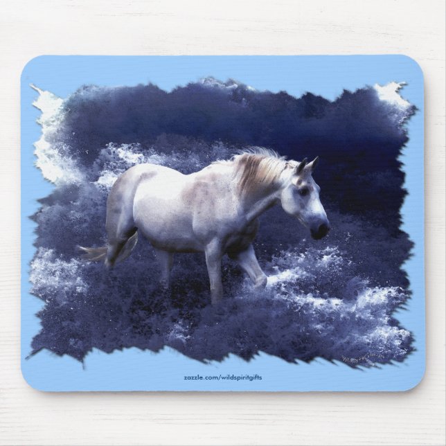 Fantasy White Horse & Ocean Surf Gifts Mouse Mat (Front)