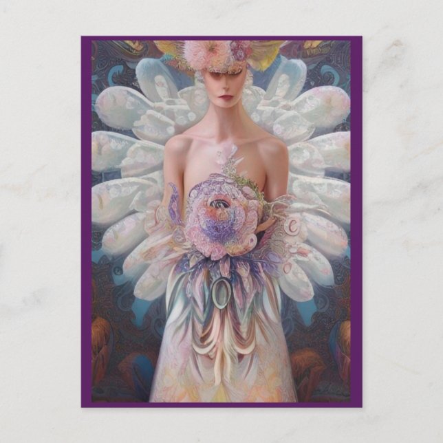 Fantasy White Peacock Wedding Dress AI Art Fashion Postcard (Front)