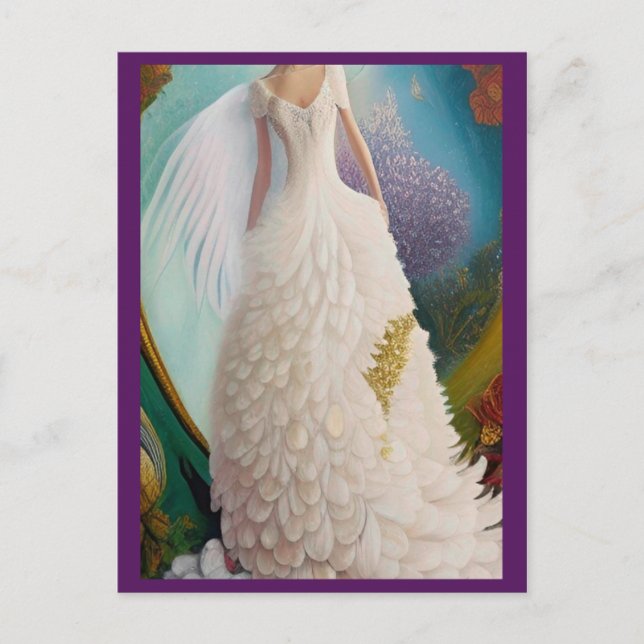 Fantasy White Peacock Wedding Dress Fashionista Po Postcard (Front)