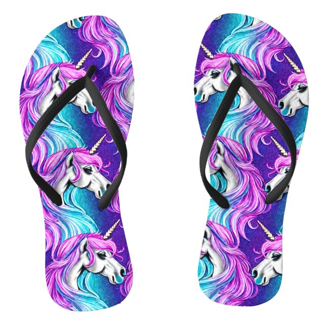 Fantasy White Unicorn Seamless Pattern Flip Flops (Footbed)