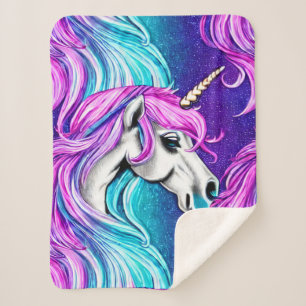 Fantasy White Unicorn Seamless Pattern Sherpa Blanket