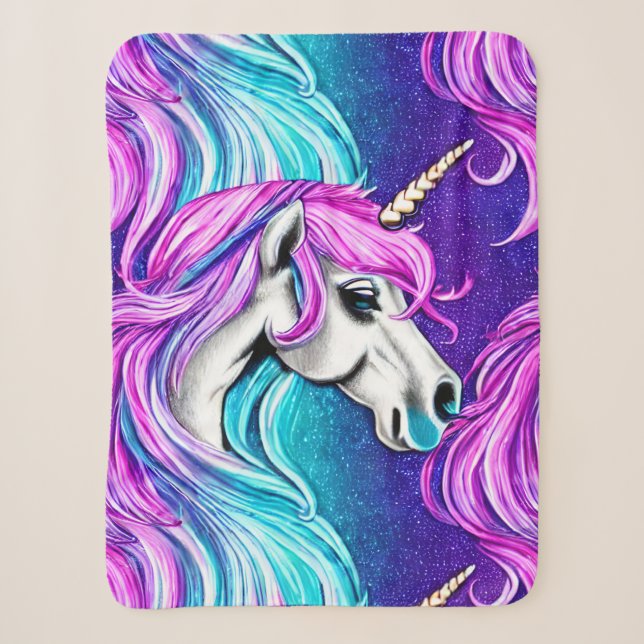 Fantasy White Unicorn Seamless Pattern Sherpa Blanket (Front)