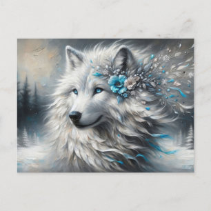 Fantasy White Wolf Winter Wonderland Postcard