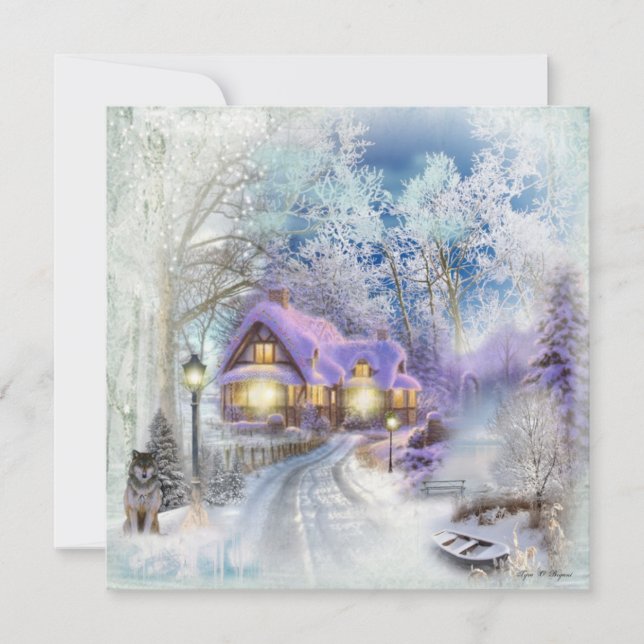 Fantasy Winter Christmas Cottage Holiday Card (Front)