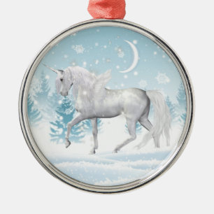 Fantasy Winter Pegasus Unicorn In Snow Metal Tree Decoration