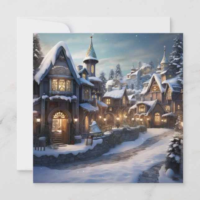 Fantasy Winter Village Holiday Card (Front)