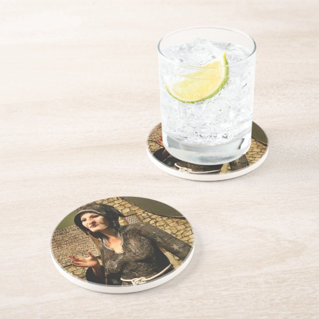 Fantasy Witch Mediaeval Village Halloween Coaster (Side)