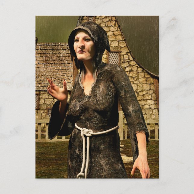 Fantasy Witch Mediaeval Village Halloween Postcard (Front)