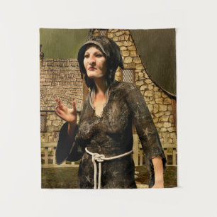 Fantasy Witch Mediaeval Village Halloween Tapestry