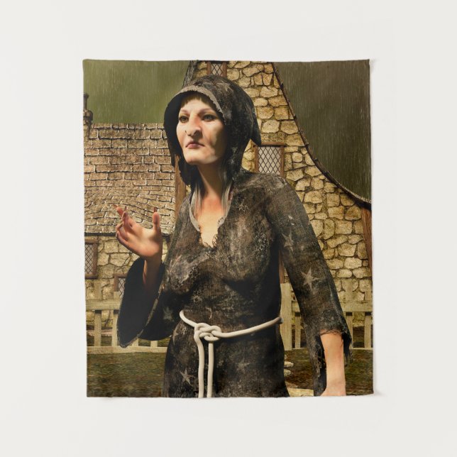 Fantasy Witch Mediaeval Village Halloween Tapestry (Front)