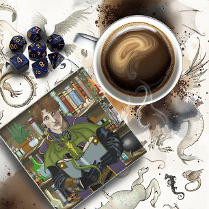 Fantasy Wizard Books Dragon Potions Glass Coaster